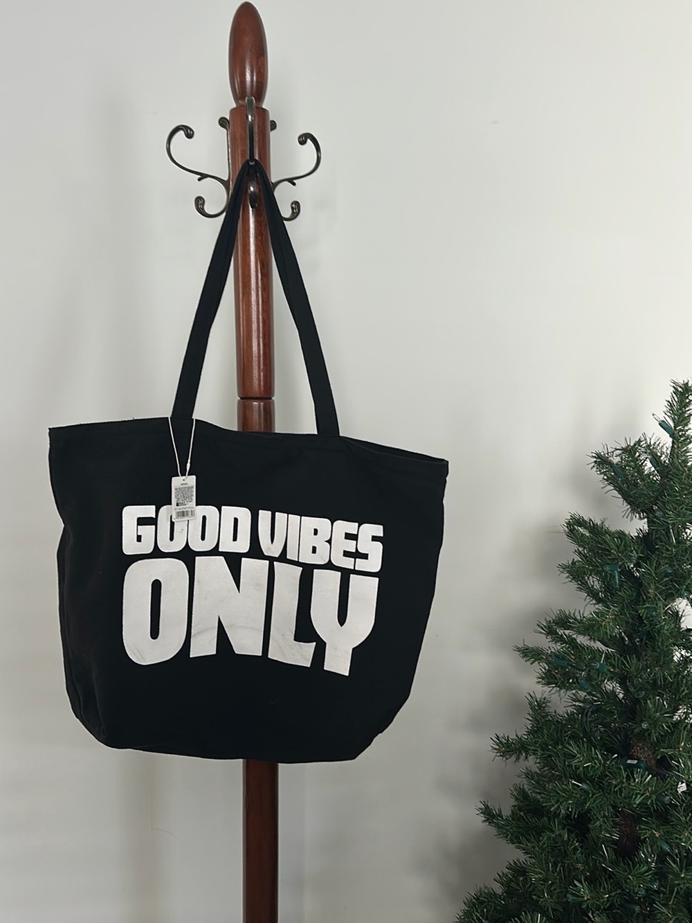 Black 'Good Vibes Only' Canvas Tote Bag